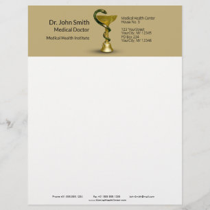 Beige Snake Bowl Medical Hygieia Gold Caduceus Letterhead