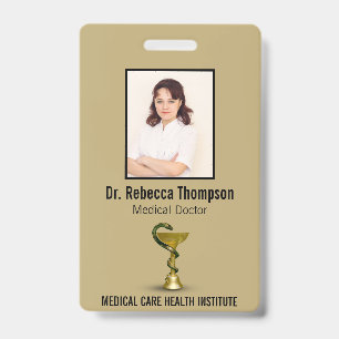 Beige Snake Medical Bowl Hygieia Gold Photo ID Badge
