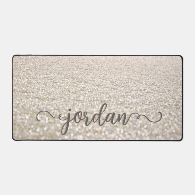 Beige Snow Crystals Desk Mat (Front)