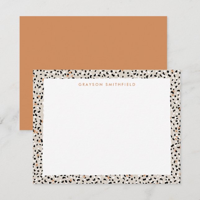 Beige Snow Leopard Print Personal Stationery Card (Front/Back)