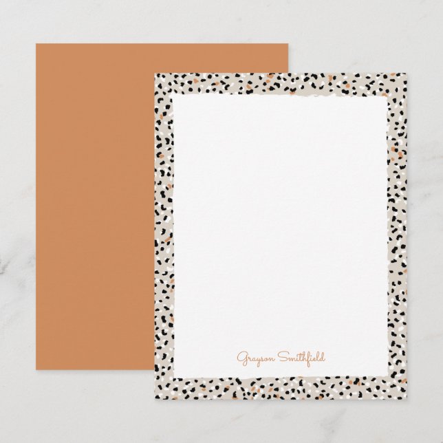 Beige Snow Leopard Print Personal Stationery Card (Front/Back)