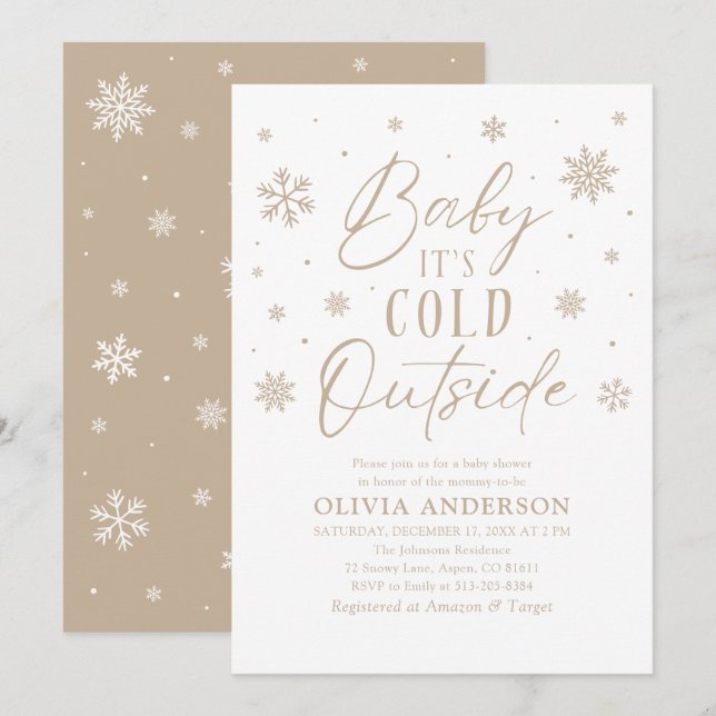 Beige Snowflake Baby It's Cold Outside Baby Shower Invitation (Front/Back)