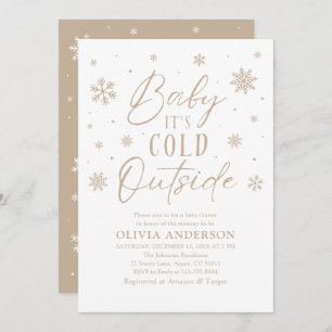 Beige Snowflake Baby It's Cold Outside Baby Shower Invitation