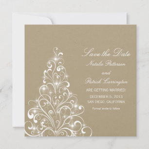 Beige Sparkly Holiday Tree Save the Date Invite