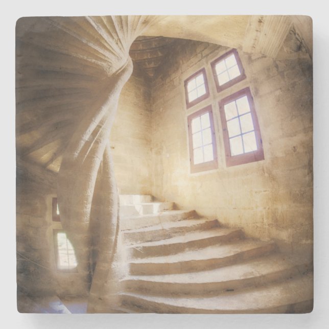 Beige spirl staircase, France Stone Coaster (Front)