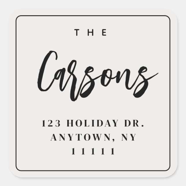 Beige Square Modern Script Return Address Label (Front)