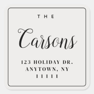 Beige Square Modern Script Return Address Label