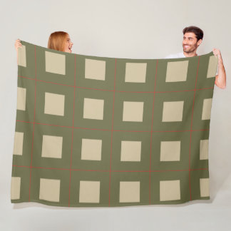 Beige Squares on Green Background With Red Grid Fleece Blanket
