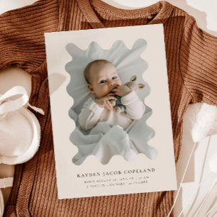 Beige Squiggly Frame Birth Announcement Photo
