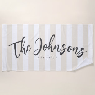 Beige Striped Beach Towel, Newlywed Gift Towel