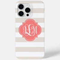 Beige Stripes and Coral Monogram