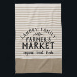 Beige Stripes Custom Farmer's Market | Farmhouse Kitchen Towel<br><div class="desc">Modern farmhouse stripe farmer's market kitchen towel personalized with your city, family name or other custom text. Please note that the subtle linen texture is part of the printed design and the product is not made of real linen fabric. Click the Customize It button to add your own text and...</div>