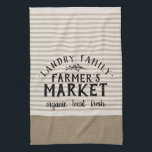 Beige Stripes Custom Farmer's Market | Farmhouse Kitchen Towel<br><div class="desc">Modern farmhouse stripe farmer's market kitchen towel personalized with your city, family name or other custom text. Please note that the subtle linen texture is part of the printed design and the product is not made of real linen fabric. Click the Customize It button to add your own text and...</div>