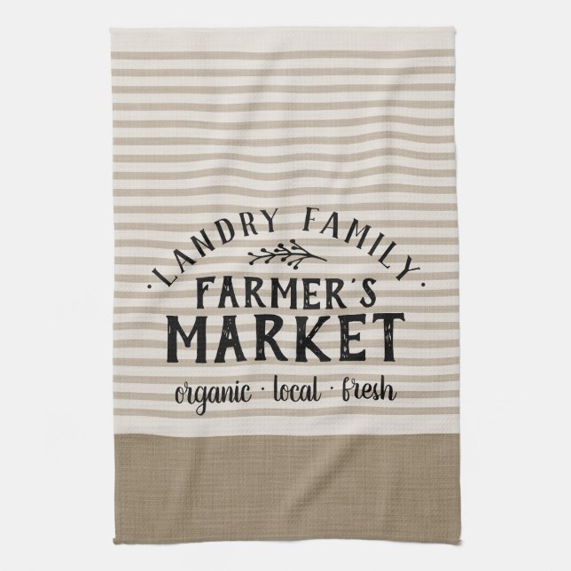Beige Stripes Custom Farmer's Market | Farmhouse Kitchen Towel (Vertical)