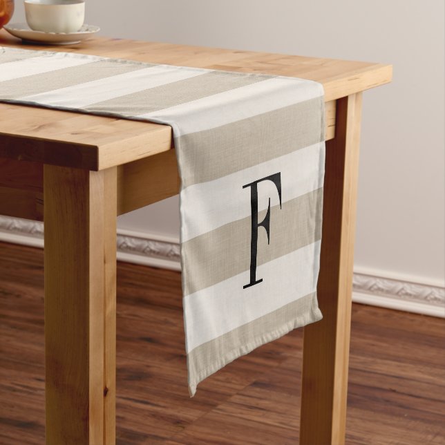 Beige Stripes Monogram | Modern Farmhouse Short Table Runner (In Situ)