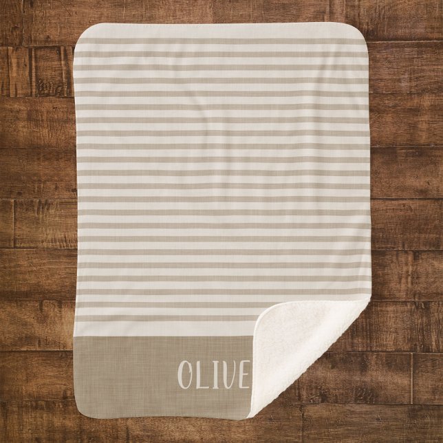Beige Stripes Name Monogram | Farmhouse Sherpa Blanket (Creator Uploaded)