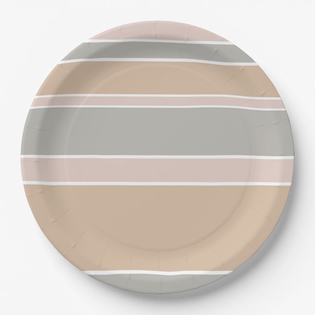 Beige stripes paper plate (Front)
