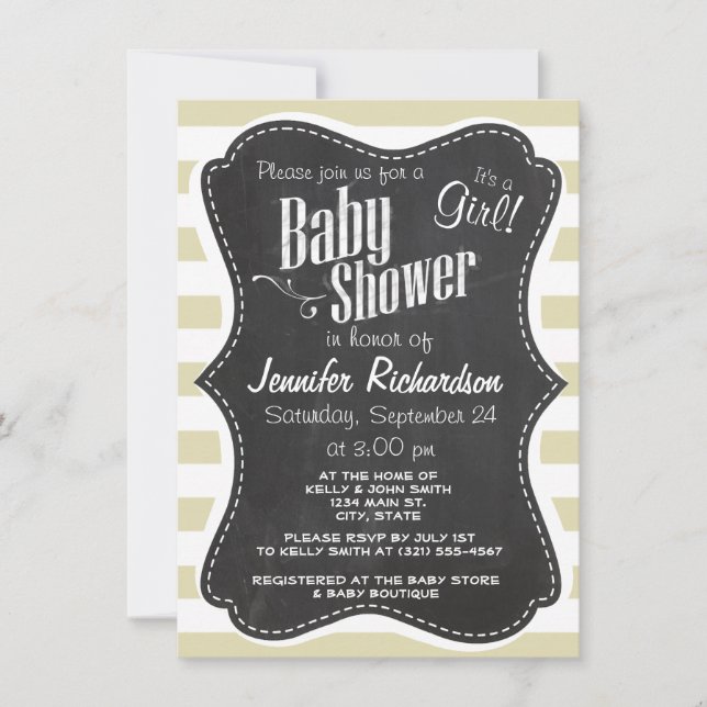 Beige Stripes; Striped; Retro Chalkboard look Invitation (Front)