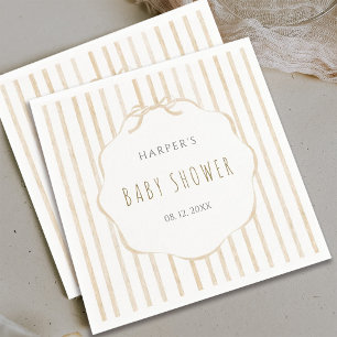 Beige Stripes with Scalloped Frame Baby Shower Napkin
