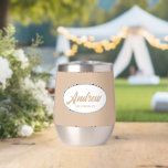Beige Stylized Name Wedding Groomsman<br><div class="desc">Gift your wedding groomsman with this trendy and personalized,  stainless steel wine tumbler with his name in stylized script inside a white,  oval design. Background colour and script is beige. Personalize your wine tumbler by editing and replacing name with desired name. Available in many,  popular wedding colour schemes.</div>