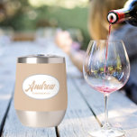 Beige Stylized Wedding Groomsman Name<br><div class="desc">Gift your wedding groomsman with this trendy and personalized,  stainless steel wine tumbler with his name in stylized script inside a white,  oval design. Background colour and script is beige. Personalize your wine tumbler by editing and replacing name with desired name. Available in many,  popular wedding colour schemes.</div>