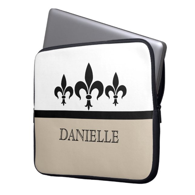 Beige Swanky Fleur De Lis Electronics Sleeve (Front Left)