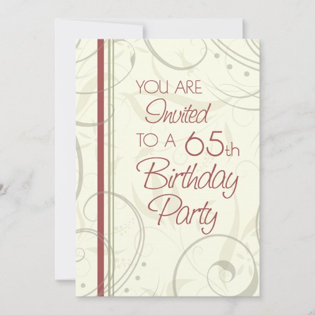 Beige Swirls 65th Birthday Party Invitation Cards (Front)