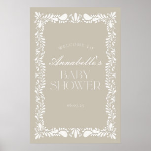 Beige Talavera Tile Fiesta Baby Shower Welcome Poster
