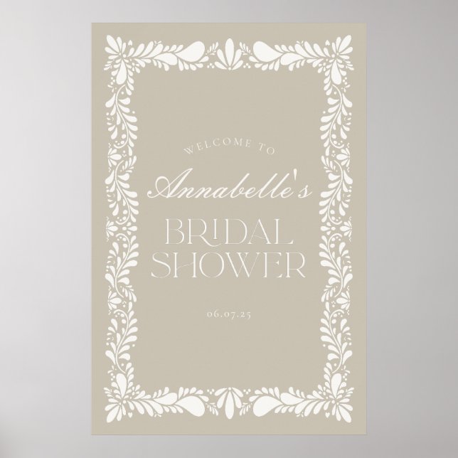 Beige Talavera Tile Fiesta Bridal Shower Welcome Poster (Front)
