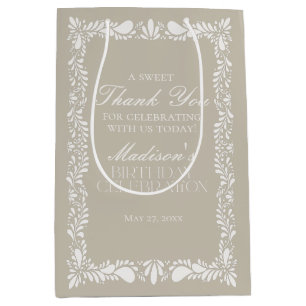 Beige Talavera Tile Mexican Fiesta Birthday Favour Medium Gift Bag