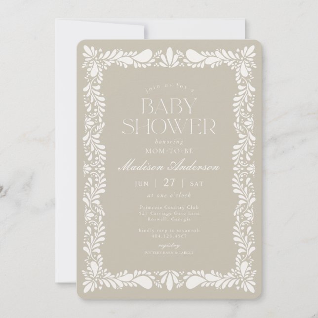 Beige Talavera Tile Spanish Fiesta Baby Shower Invitation (Front)