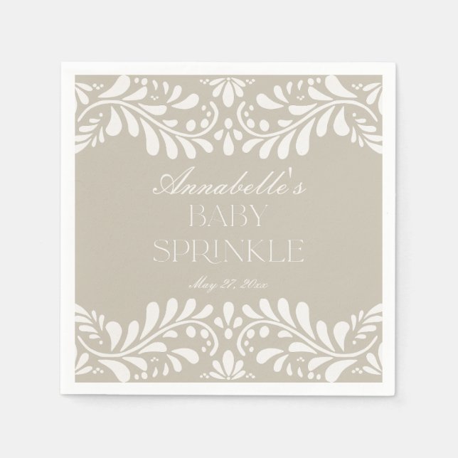 Beige Talavera Tile Spanish Fiesta Baby Sprinkle Napkin (Front)