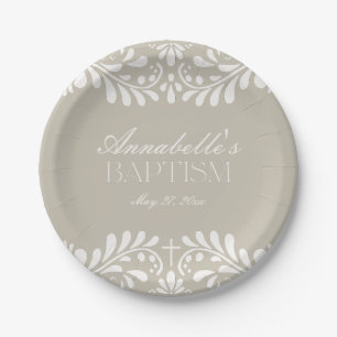 Beige Talavera Tile Spanish Fiesta Baptism Paper Plate