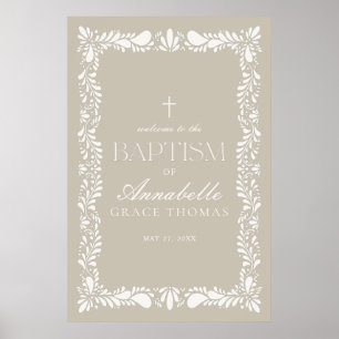 Beige Talavera Tile Spanish Fiesta Baptism Welcome Poster