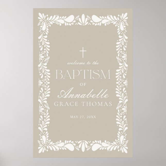 Beige Talavera Tile Spanish Fiesta Baptism Welcome Poster (Front)