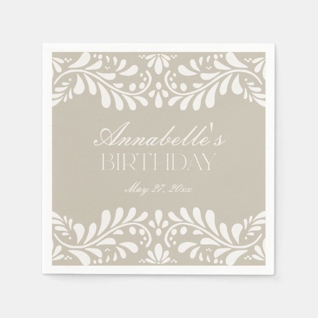 Beige Talavera Tile Spanish Fiesta Birthday Napkin (Front)