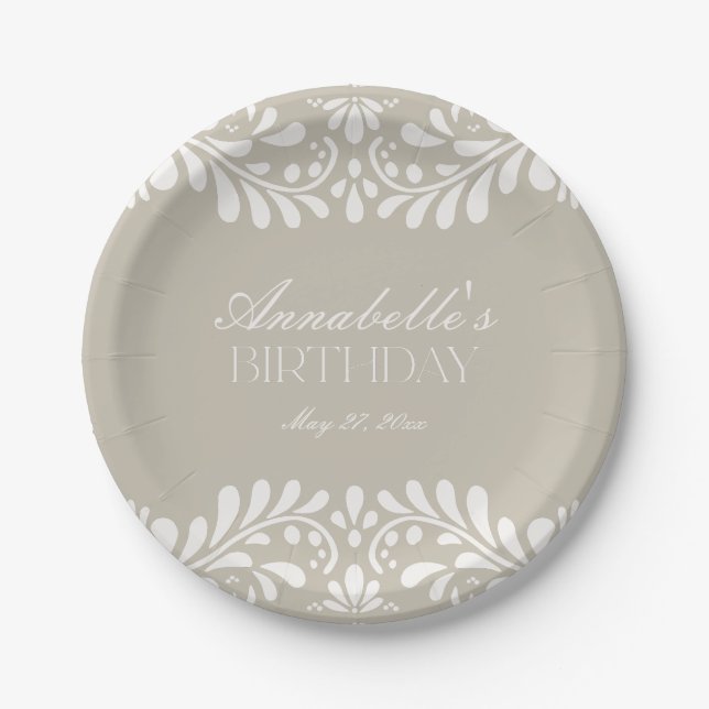 Beige Talavera Tile Spanish Fiesta Birthday Paper Plate (Front)