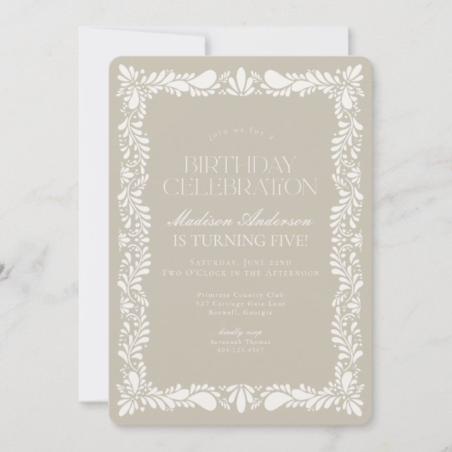 Beige Talavera Tile Spanish Fiesta Birthday Party Invitation (Front)
