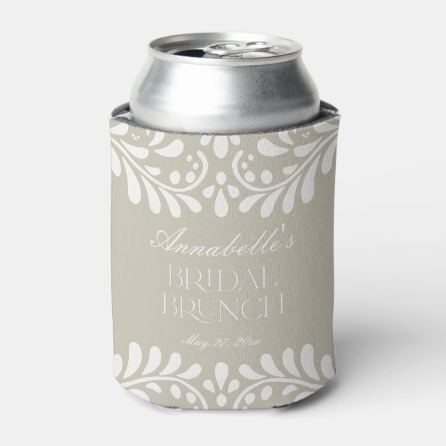 Beige Talavera Tile Spanish Fiesta Bridal Brunch Can Cooler (Can Front)