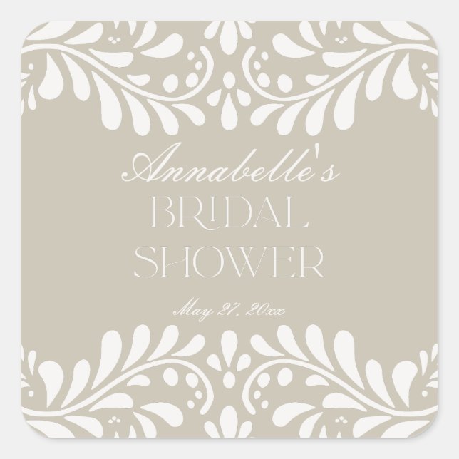 Beige Talavera Tile Spanish Fiesta Bridal Shower Square Sticker (Front)
