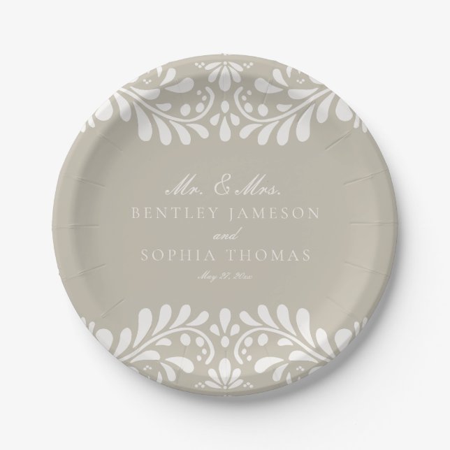 Beige Talavera Tile Spanish Fiesta Wedding Paper Plate (Front)