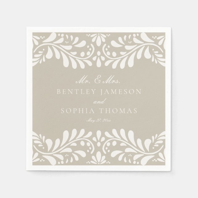 Beige Talavera Tile Spanish Style Fiesta Wedding Napkin (Front)