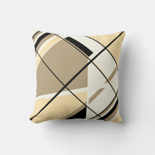 Beige, Tan, Black, White Diagonal Window Design Throw Pillow