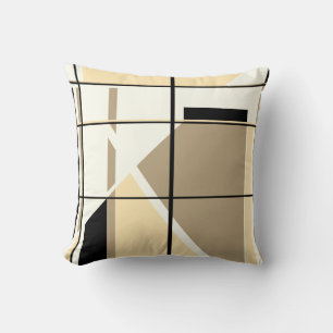 Beige, Tan, Black, White Geometric Window Design Throw Pillow