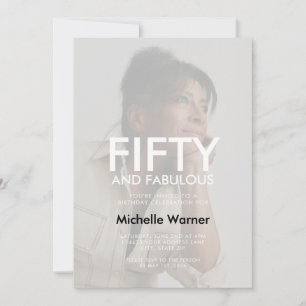Beige Tan Fifty and Fabulous 50th Birthday Photo Invitation
