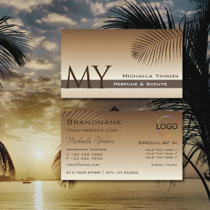 Beige Tan Gradient Palm Leaf Monogram and Logo Business Card