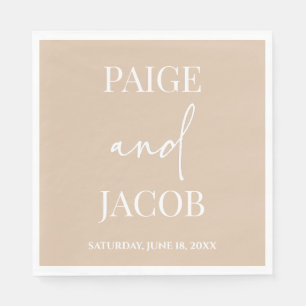 Beige Tan Minimal Minimalist Custom Names Wedding Napkin