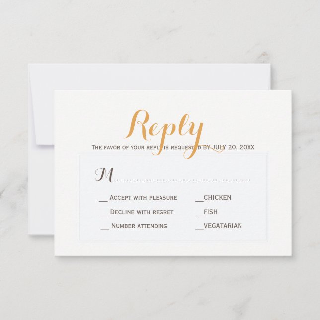 Beige tan simple wedding response meal choice RSVP (Front)