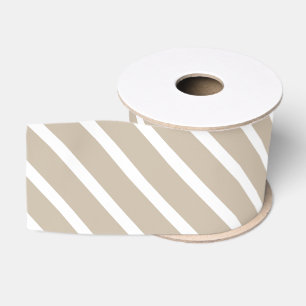 Beige, tan, White Stripes oblique pattern Grosgrain Ribbon