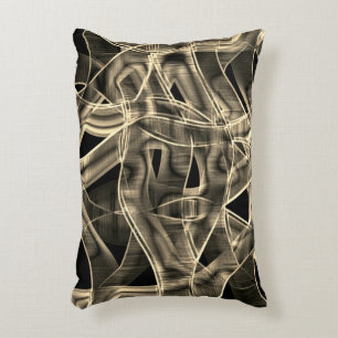 Beige tape-shaped curves, contrasted relief lines accent pillow